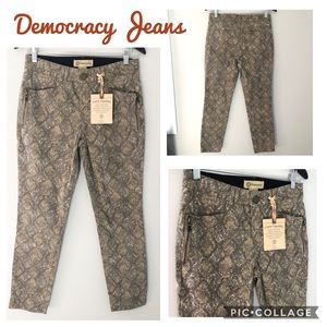 Democracy Skinny Jeans in Metallic Snake Print - Gold and Brown